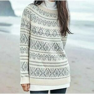 J. Jill Cable Knit Barley Fair Isle Pullover Knitted Sweater Gray White XS NWT